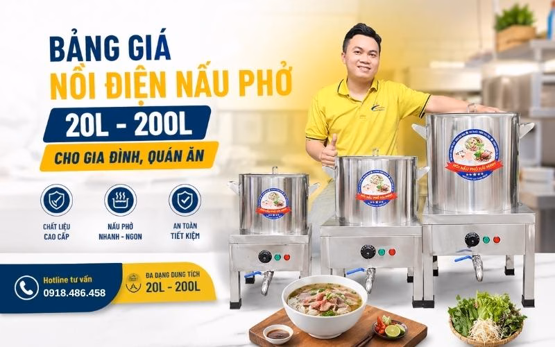 Nồi nấu phở điện Inox 304 là lựa chọn bền bỉ, an toàn cho mọi quy mô kinh doanh.